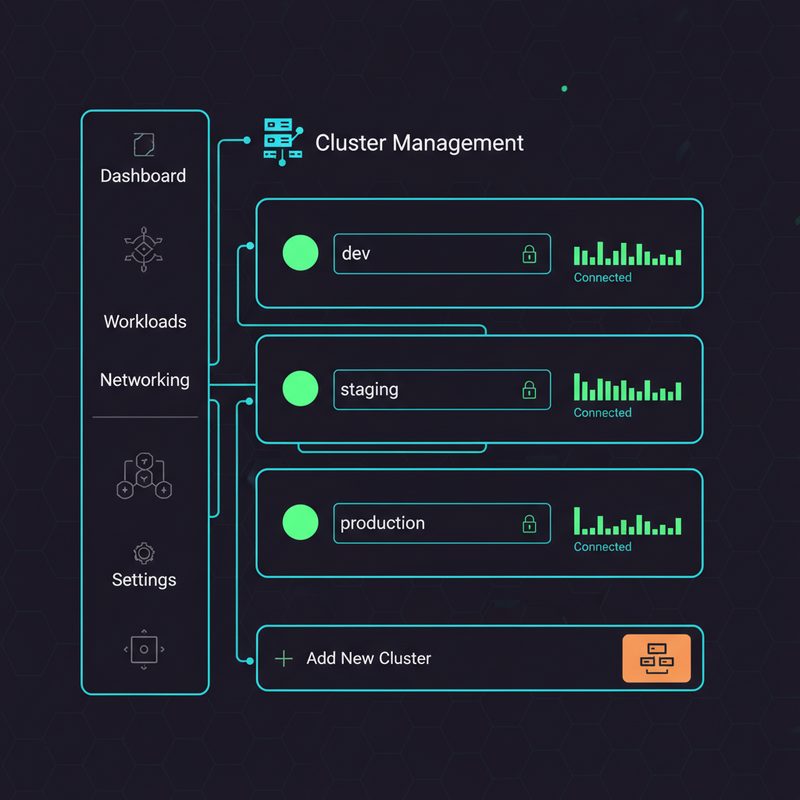 ArgoCD Settings Clusters 화면에서 dev, staging, prod 멀티 클러스터가 등록된 관리 UI 화면