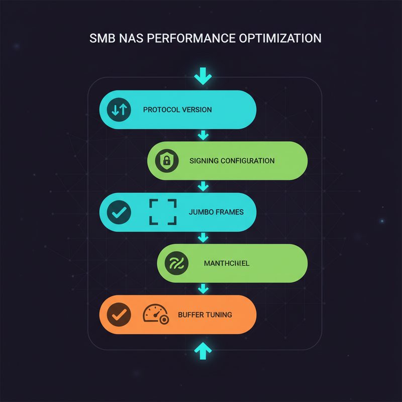 SMB NAS 성능 최적화 핵심 설정 체크리스트 요약 인포그래픽