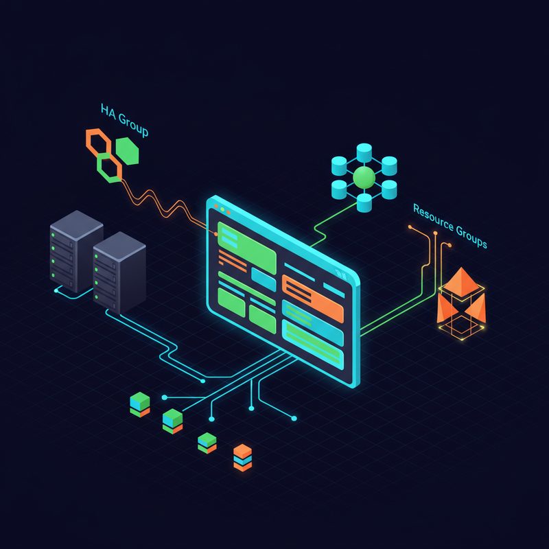 Proxmox HA Manager 설정 화면 및 리소스 그룹 구성