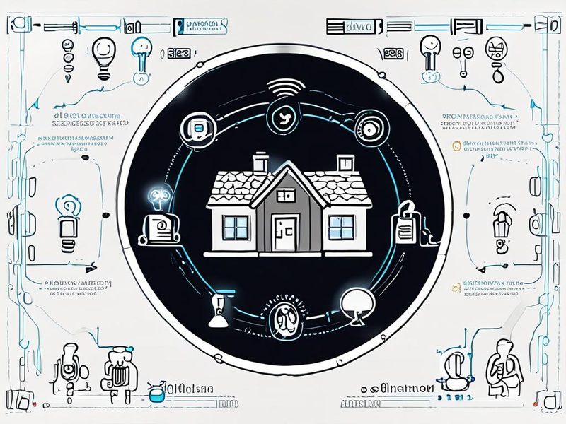 Matter와 Home Assistant 로고를 통한 스마트홈 통합 미래 인포그래픽
