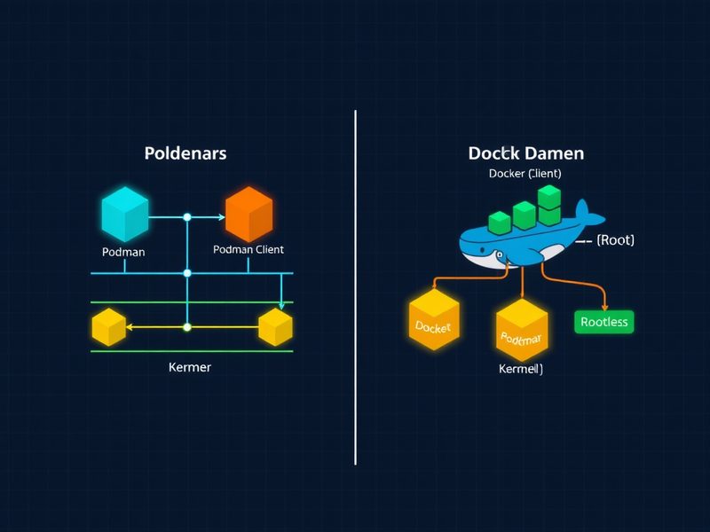 Podman과 Docker 아키텍처 비교 다이어그램