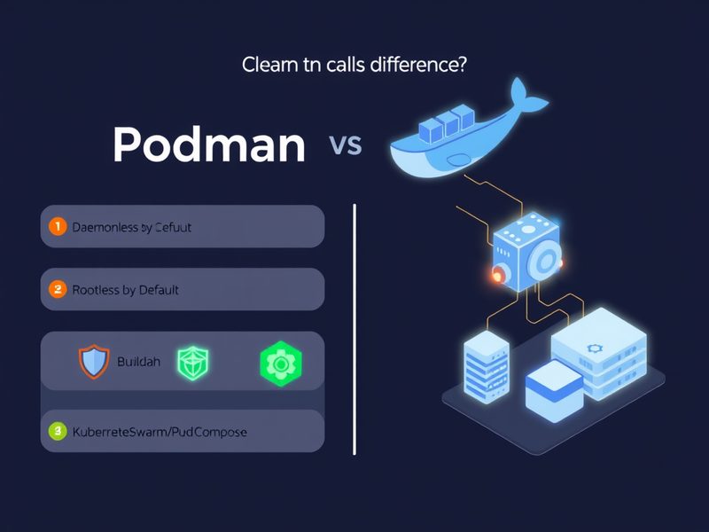 Podman vs Docker 핵심 차이점 비교 인포그래픽