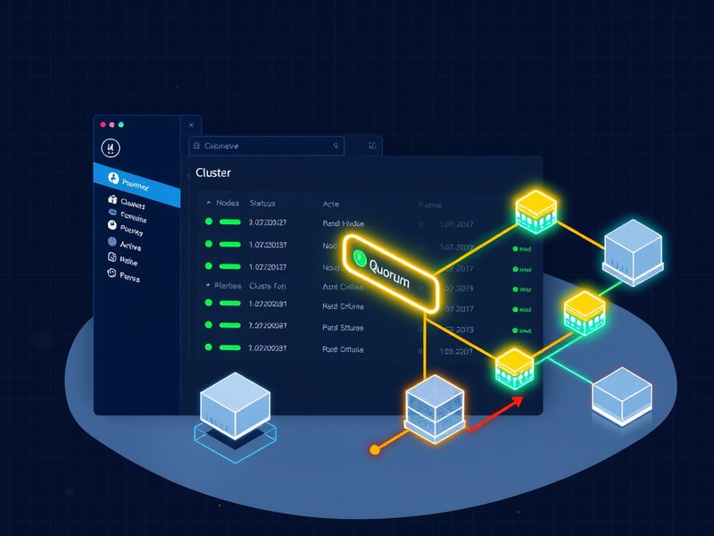 Proxmox 웹 UI에서 클러스터 노드와 쿼럼 상태를 확인하는 화면