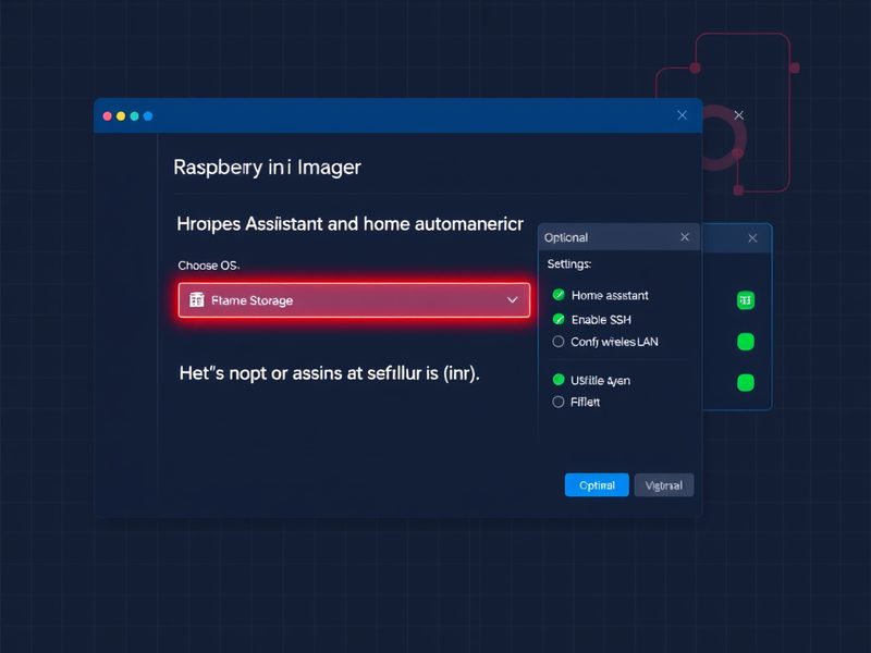 Raspberry Pi Imager에서 라즈베리 파이 5용 Home Assistant OS를 선택하고 설정하는 화면