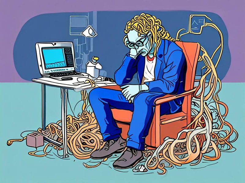 고속 3D 프린팅 중 발생한 실패한 출력물, '스파게티 몬스터'를 보고 좌절하는 모습